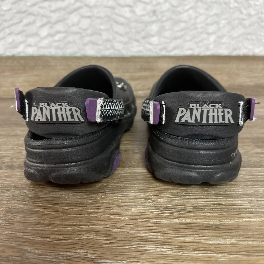 Crocs Black Panther Clogs Kids J5 Marvel Spiked Jibbitz Comfort Shoes